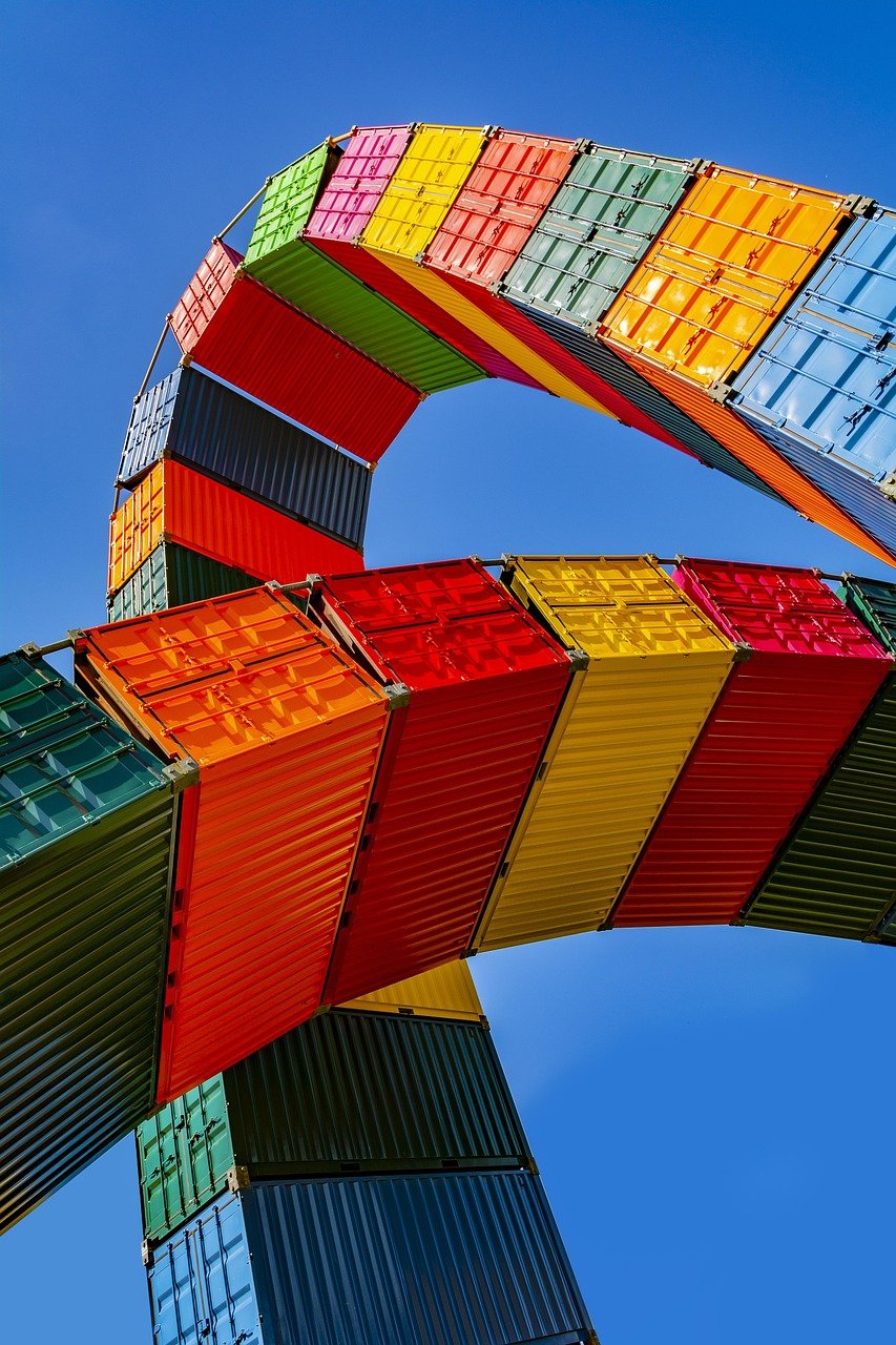iso, container, transport, haulage, load, summer, industrial, sea, sky, trade, colors, export, freight, nature, nautical, ship, port, cargo, loading, storage, shipment, import, garish, delivery